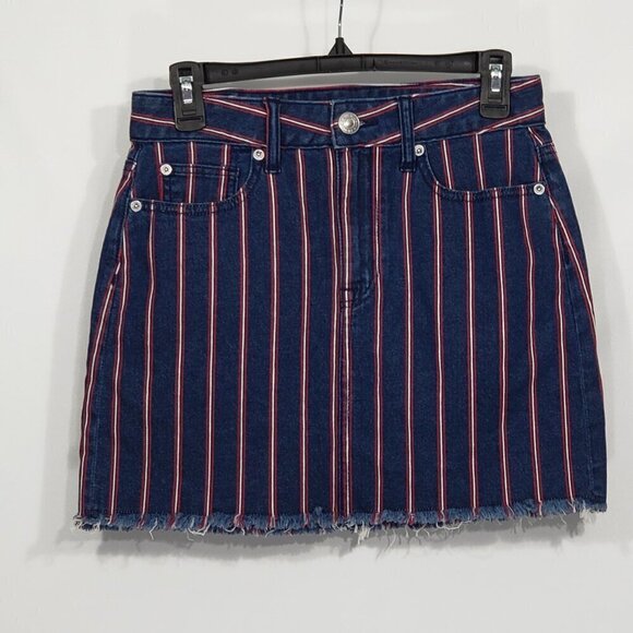 American Eagle  Super Stretch  Red White Blue Striped  Hi Rise Mini Skirt  Denim - Picture 1 of 3